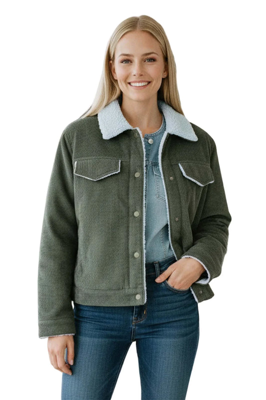 Olive Corduroy and Sherpa Collared Jacket