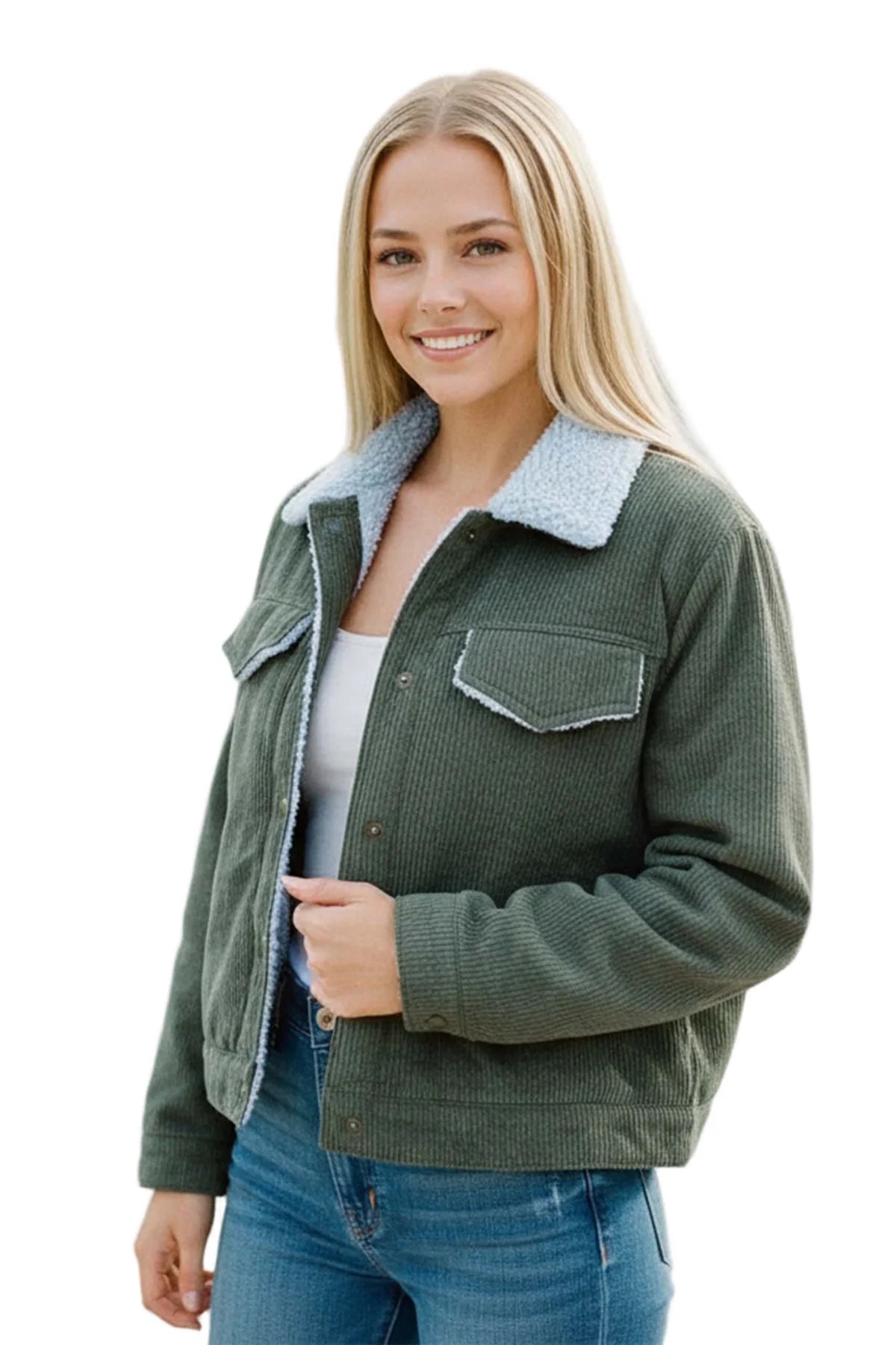 Olive Corduroy and Sherpa Collared Jacket