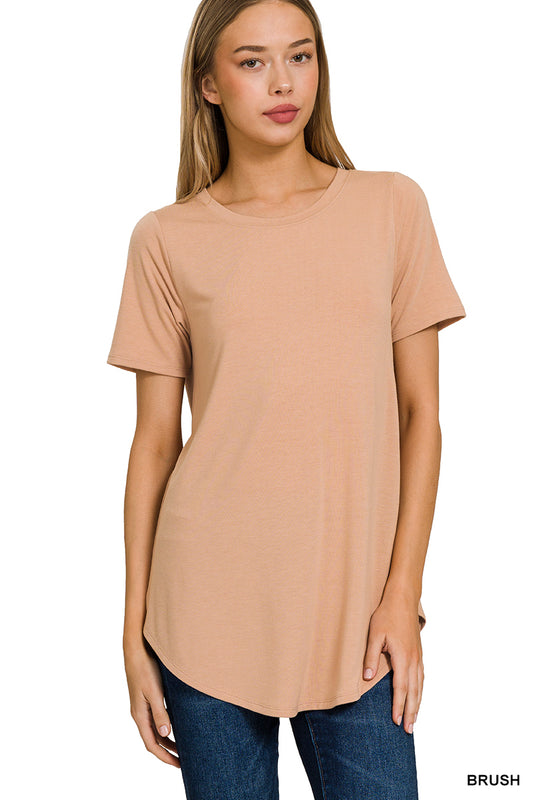Brush Round Hem Short Sleeve Top