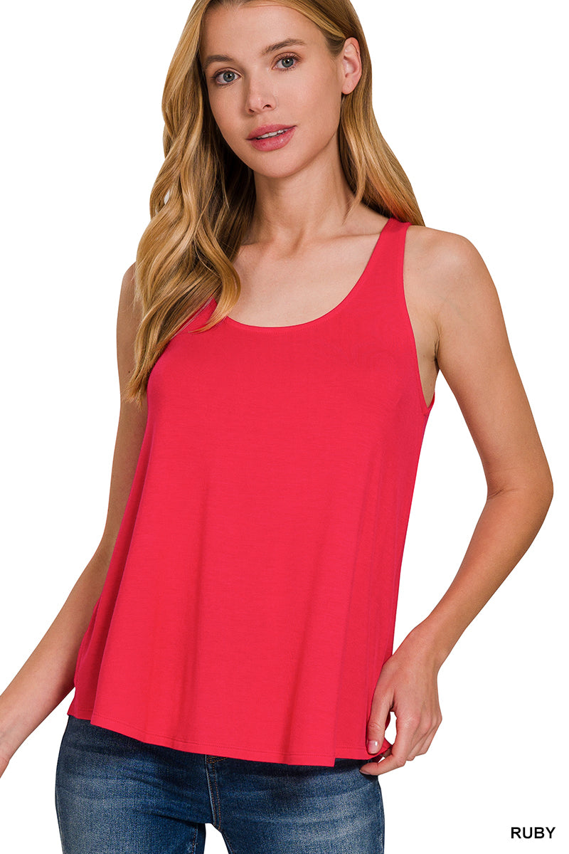 Ruby Red Flowy Hem Sleeveless Tank Top
