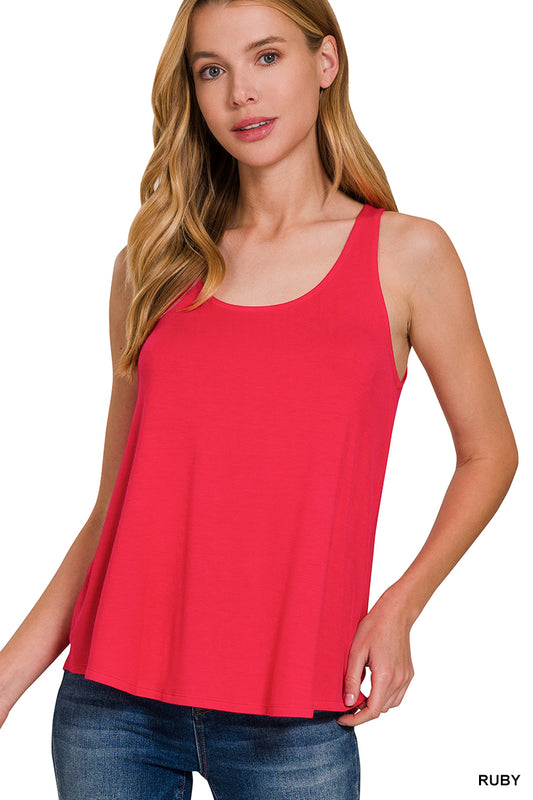 Ruby Red Flowy Hem Sleeveless Tank Top