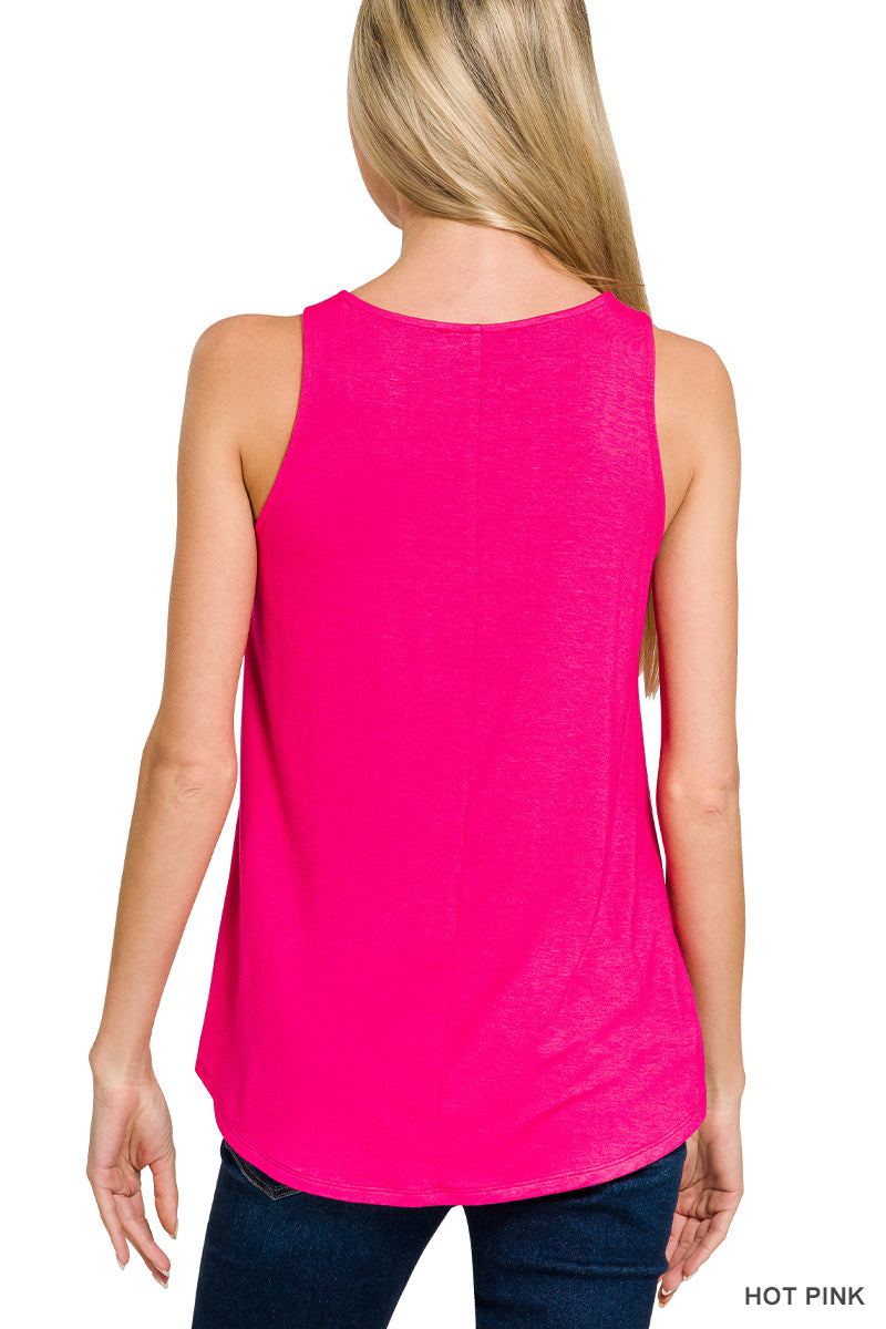 Hot Pink Flowy Hem Sleeveless Tank Top