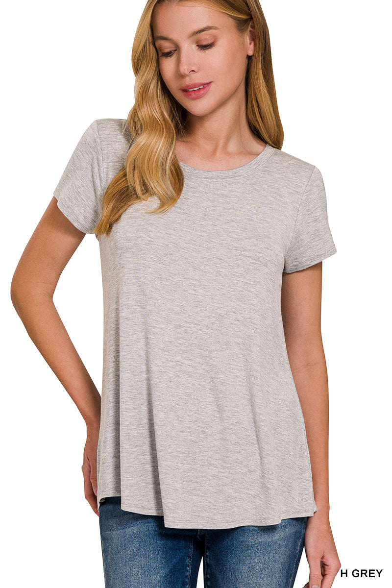 Gray Round Hem Short Sleeve Top
