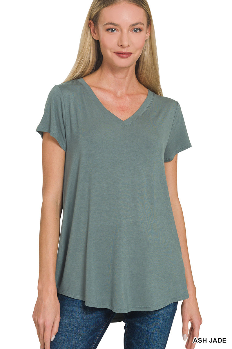 Ash Jade Short Sleeve V-Neck Round Hem Top