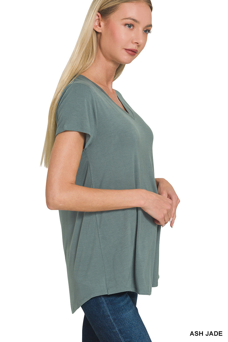 Ash Jade Short Sleeve V-Neck Round Hem Top