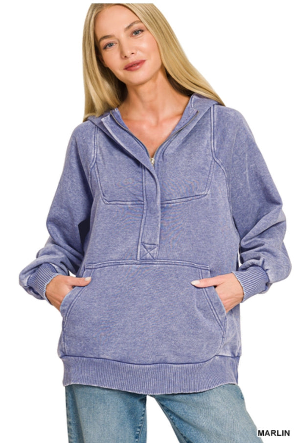 Marlin Fleece Oversized 1/4 Zip Kangaroo Pocket Hoodie