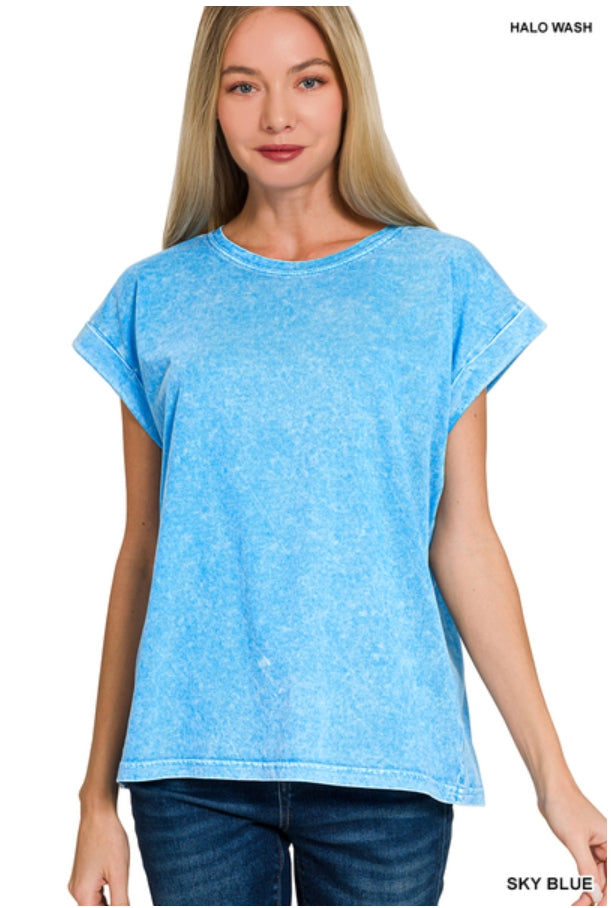 Blue Washed Cuff Sleeve Top