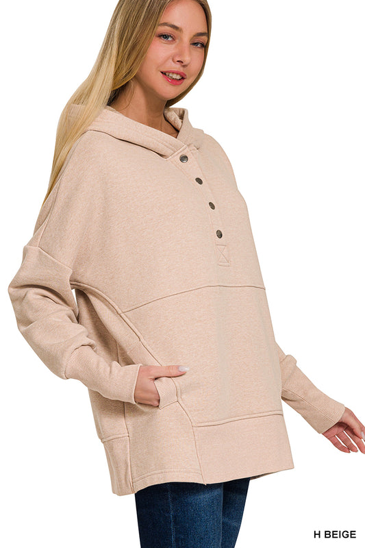 Heather Beige Snap Hoodie Sweatshirt