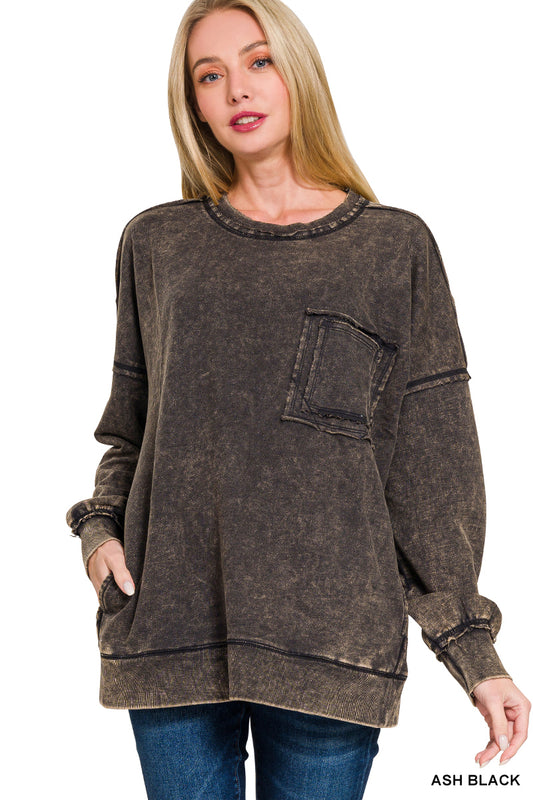 Ash Black Distressed Pocket Sweatshirt