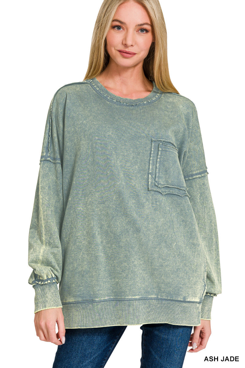 Ash Jade Distressed Pocket Sweatshirt