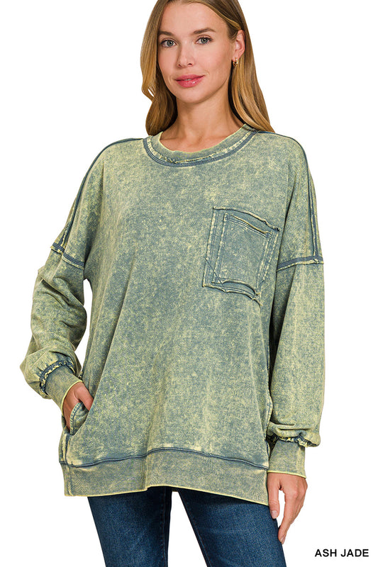 Ash Jade Distressed Pocket Sweatshirt