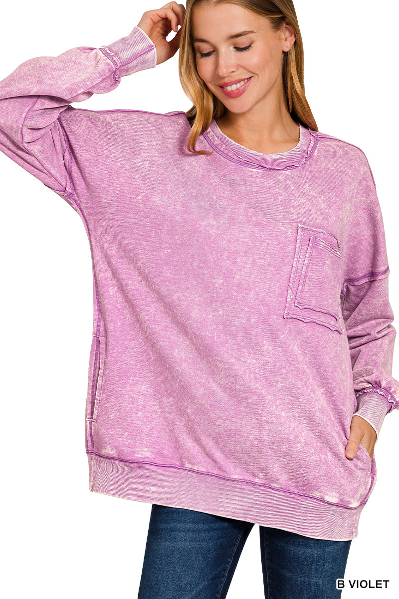 Violet Distressed Pocket Sweatshirt