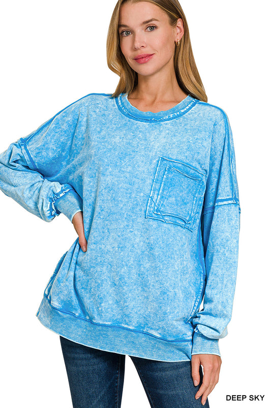 Deep Sky Distressed Pocket Sweatshirt