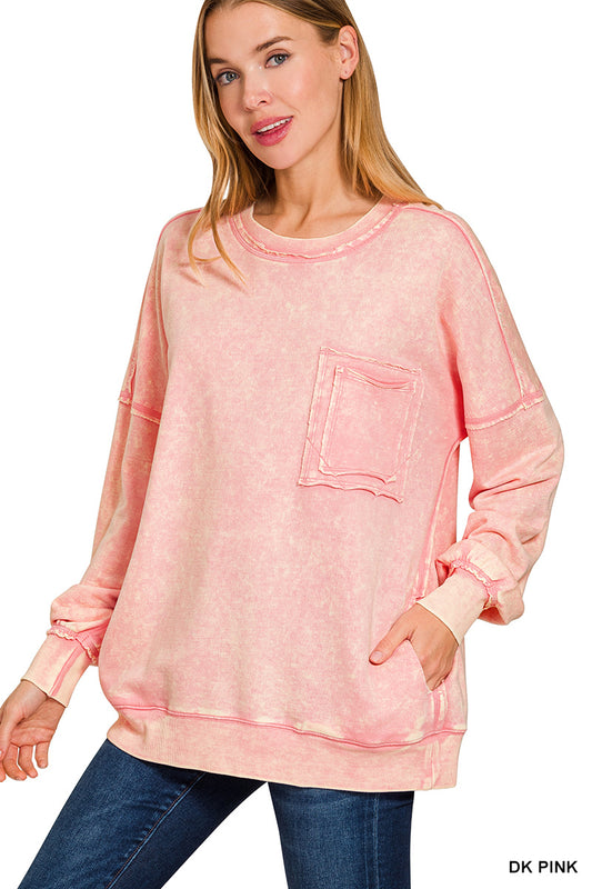 Dark Pink Distressed Pocket Sweatshirt