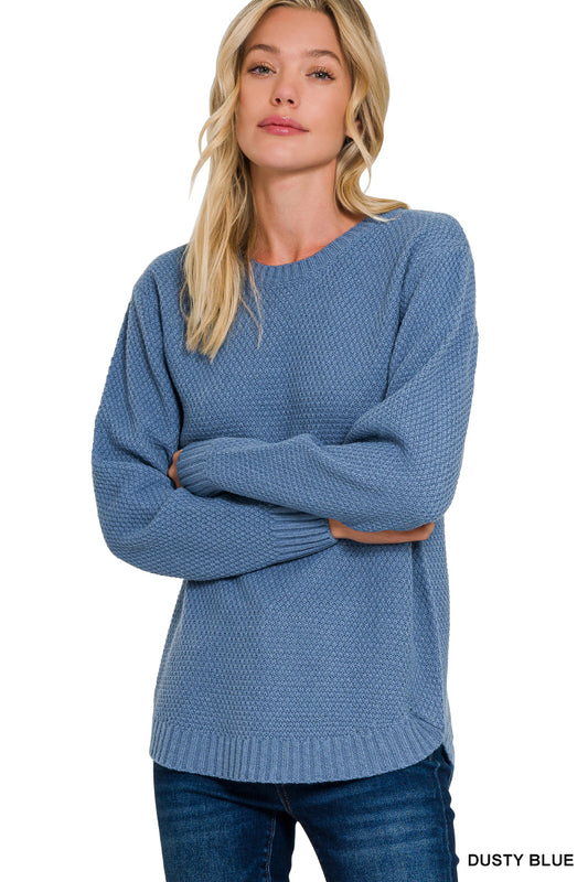 Dusty Blue Round Neck Basic Sweater