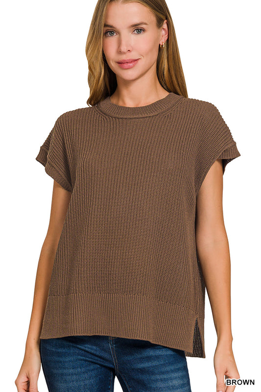 Brown Oversized Short Sleeve Sweater