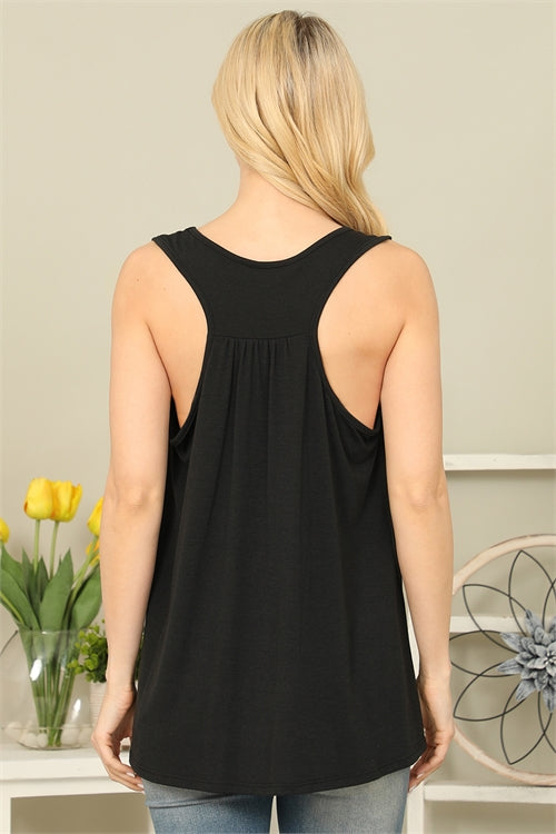 Black Solid Racerback Tank Top