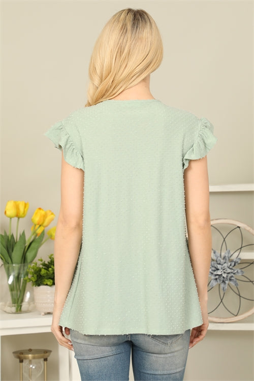 Sage Green Swiss Dot Short Sleeve Top