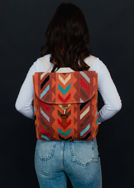 Orange & Multicolored Aztec Backpack