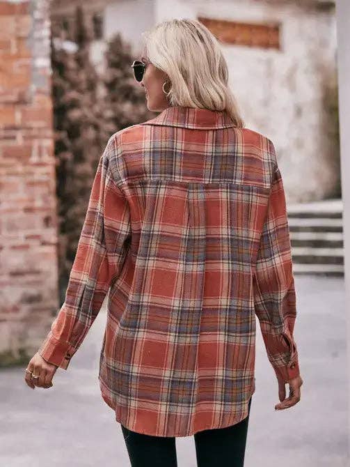 Caramel Plaid Oversized Flannel Button Down Shirt