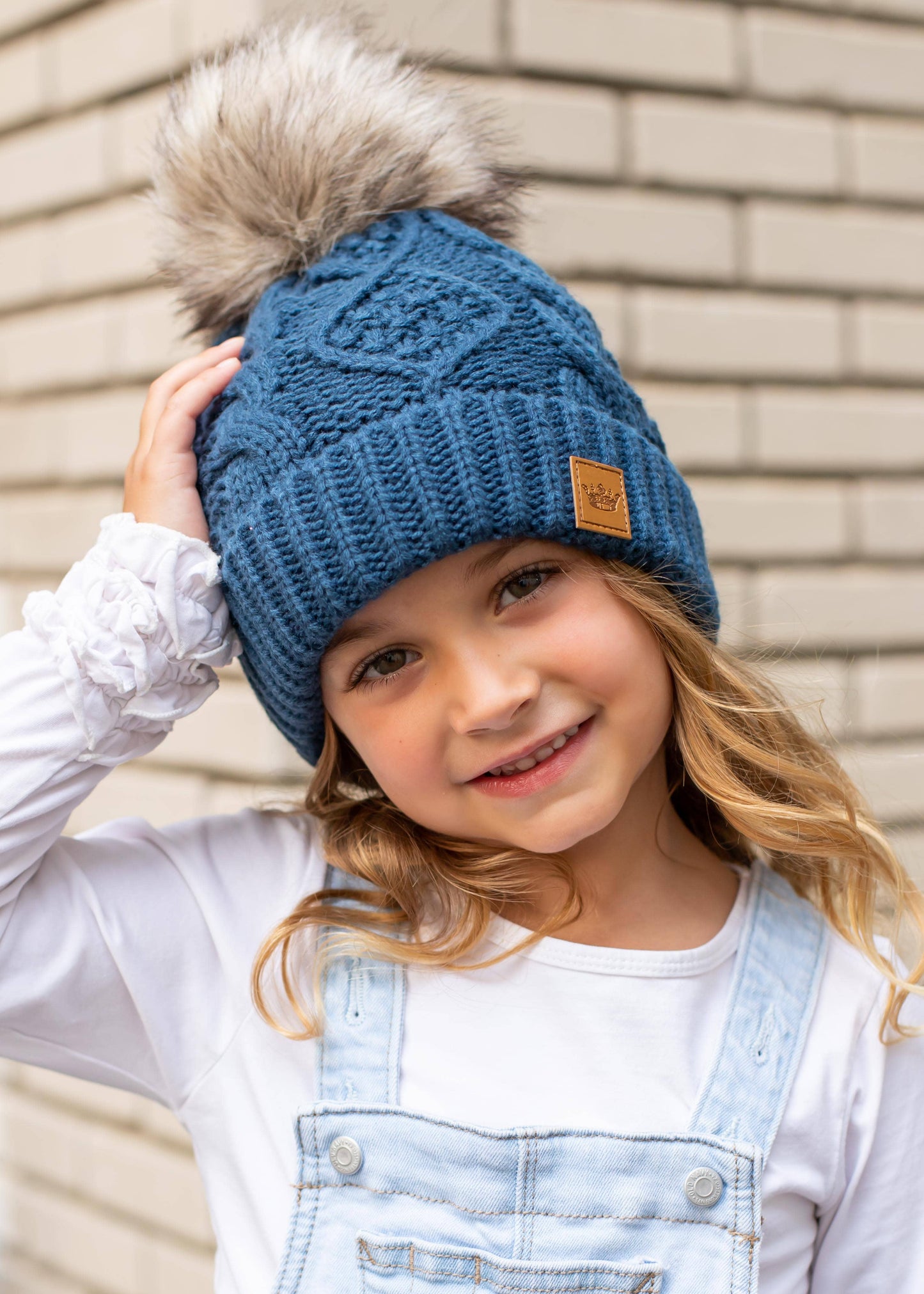 KIDS Slate Blue Cable Knit Pom Hat