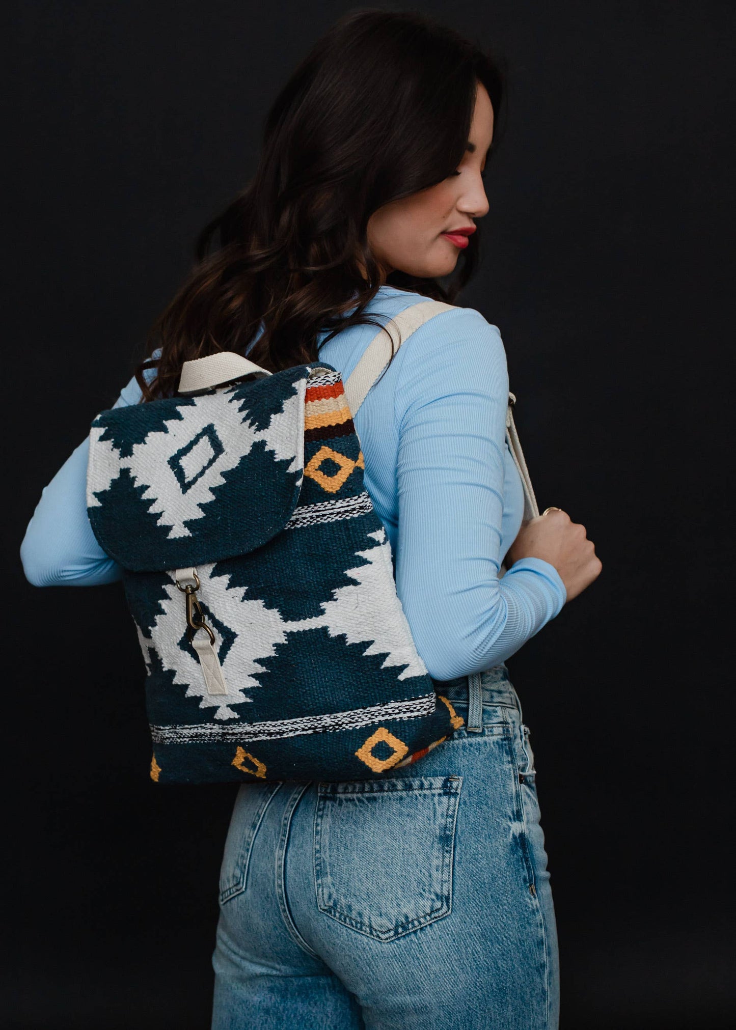 Navy, White & Yellow Aztec Backpack