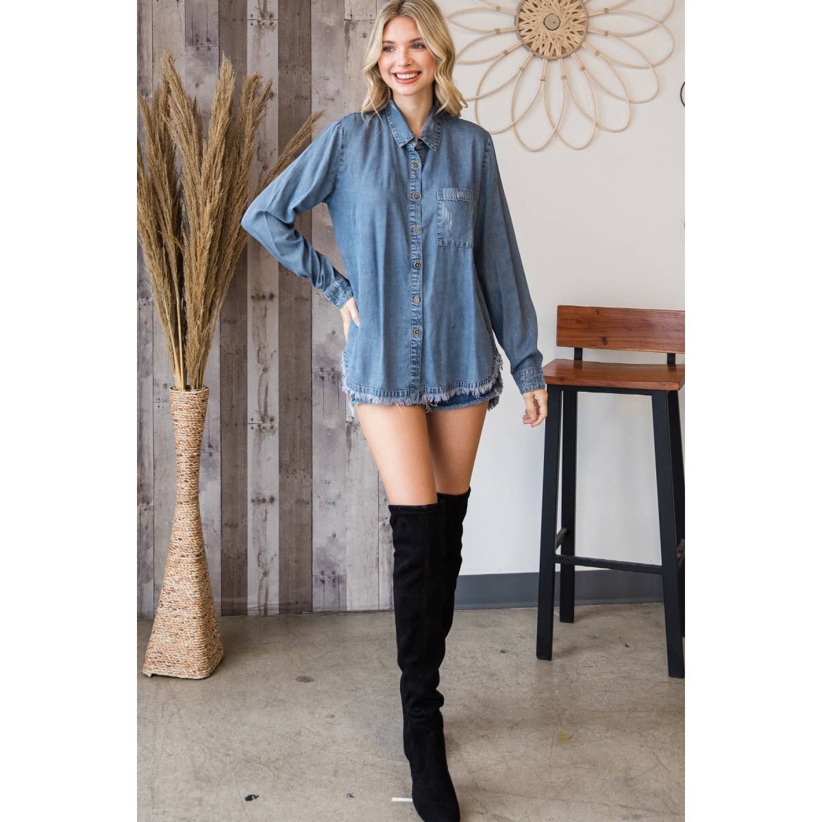 Medium Wash Tencel Button Down Shirt