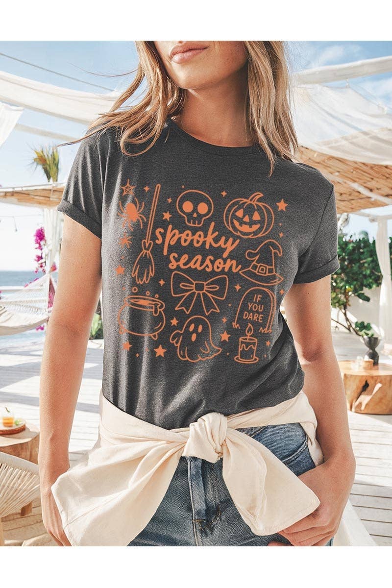 Dark Heather Halloween Doodle Graphic Heavy Cotton Tee