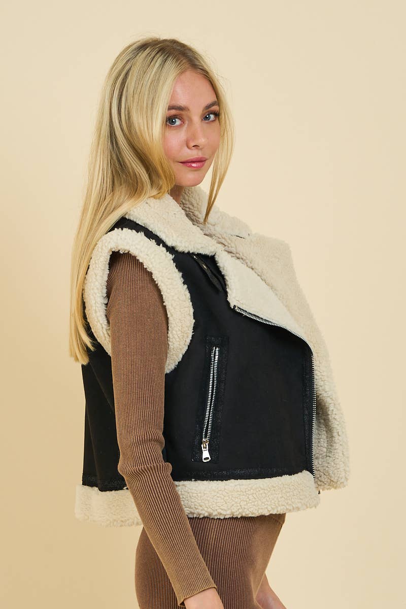 Suede Sherpa Vest Jacket