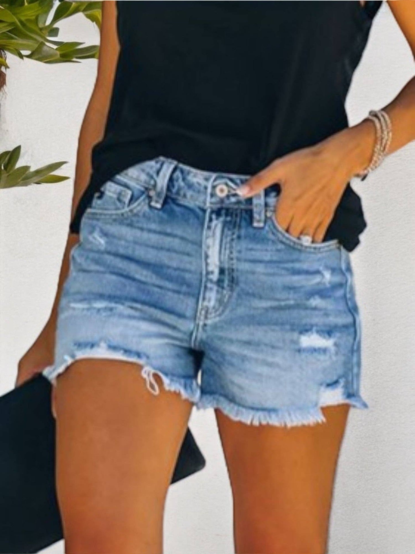 Sale - Distressed Denim Shorts with Frayed Hem