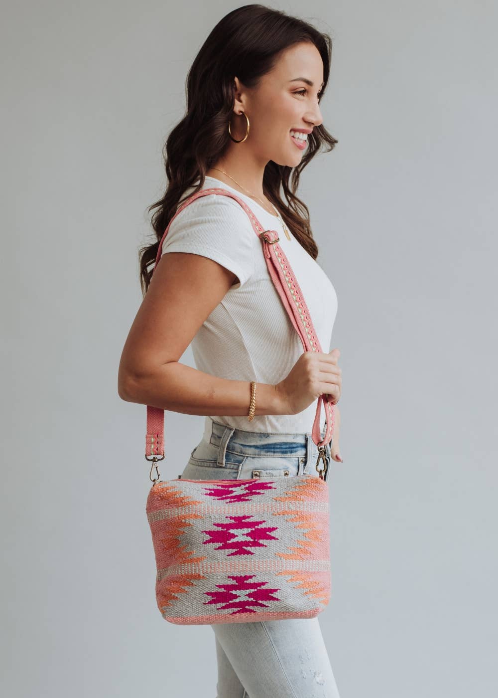 Orange, Bright Pink & Slate Aztec Crossbody