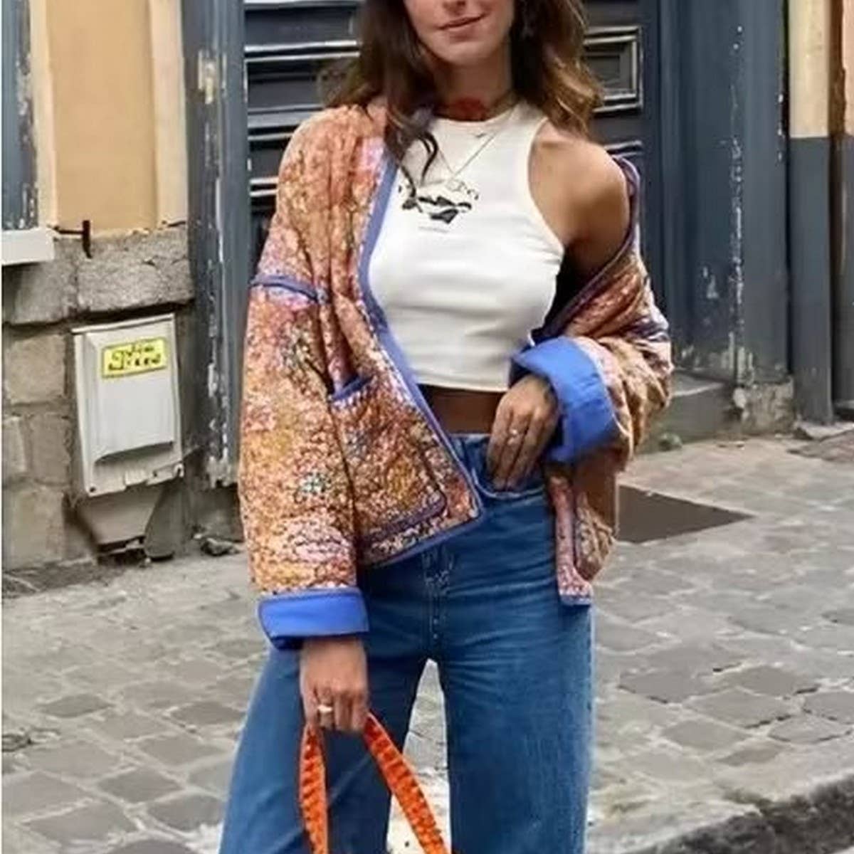 Orange Floral Quilted Jacket