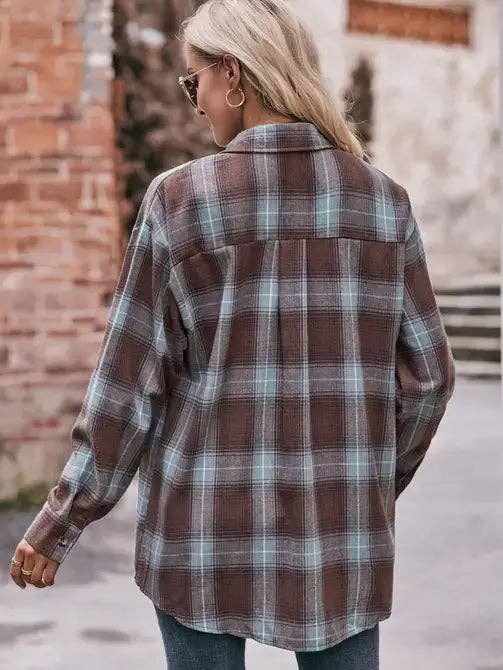 Green Plaid Oversized Flannel Button Down Shirt