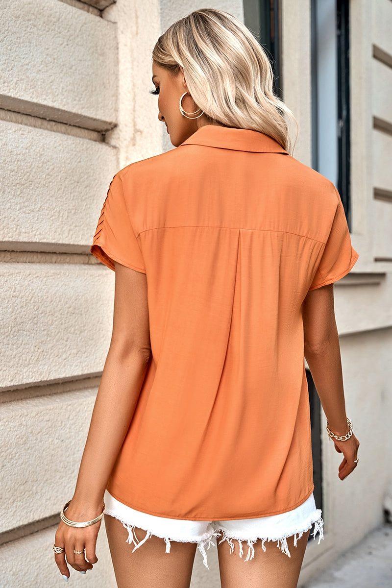 Sale - Solid Orange Collared Button Down Shirt