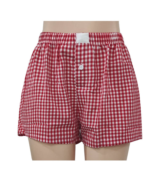 Viral Trendy Daily Gingham Boxer Shorts - Red