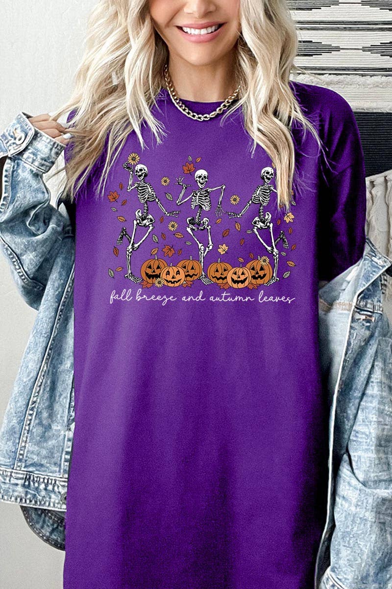 Green Fall Breeze Skeleton Graphic Tee