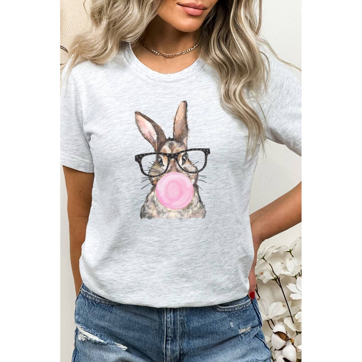 Sale - Bunny Pink Bubblegum Glasses Easter Spring Graphic Tee