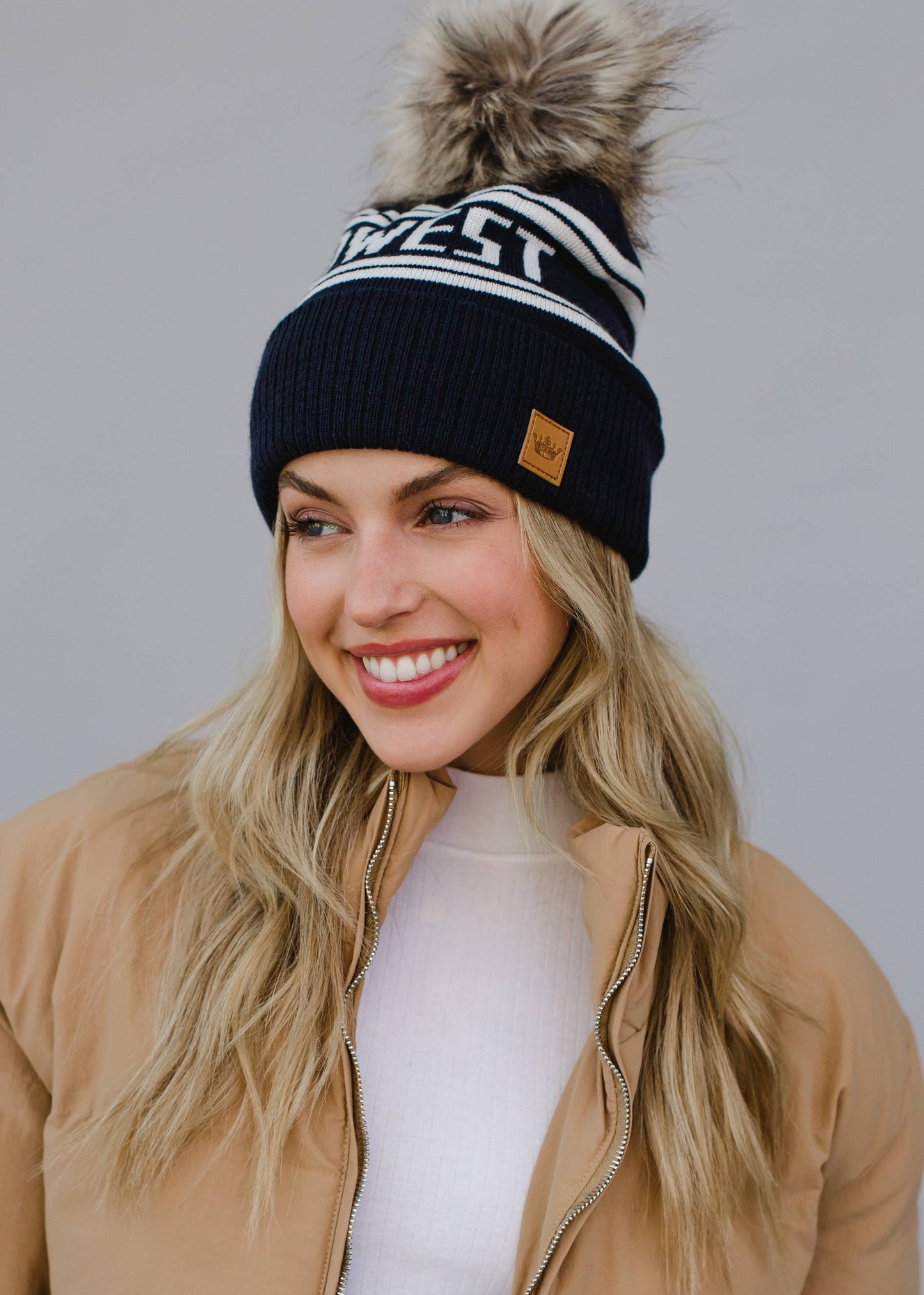 Navy & Off White Midwest Pom Hat