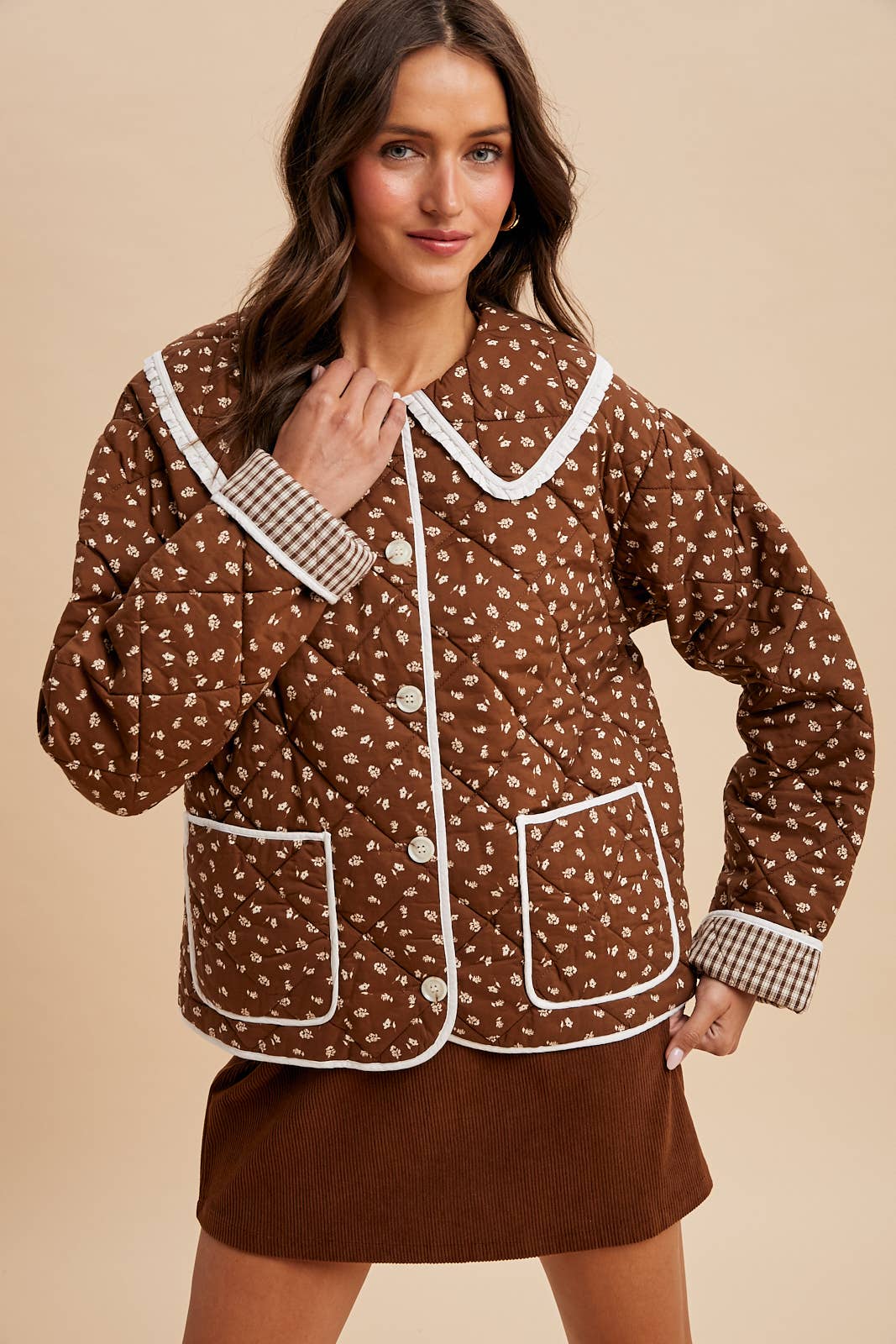 Chestnut Quilted Doll Collar Puffer Jacket