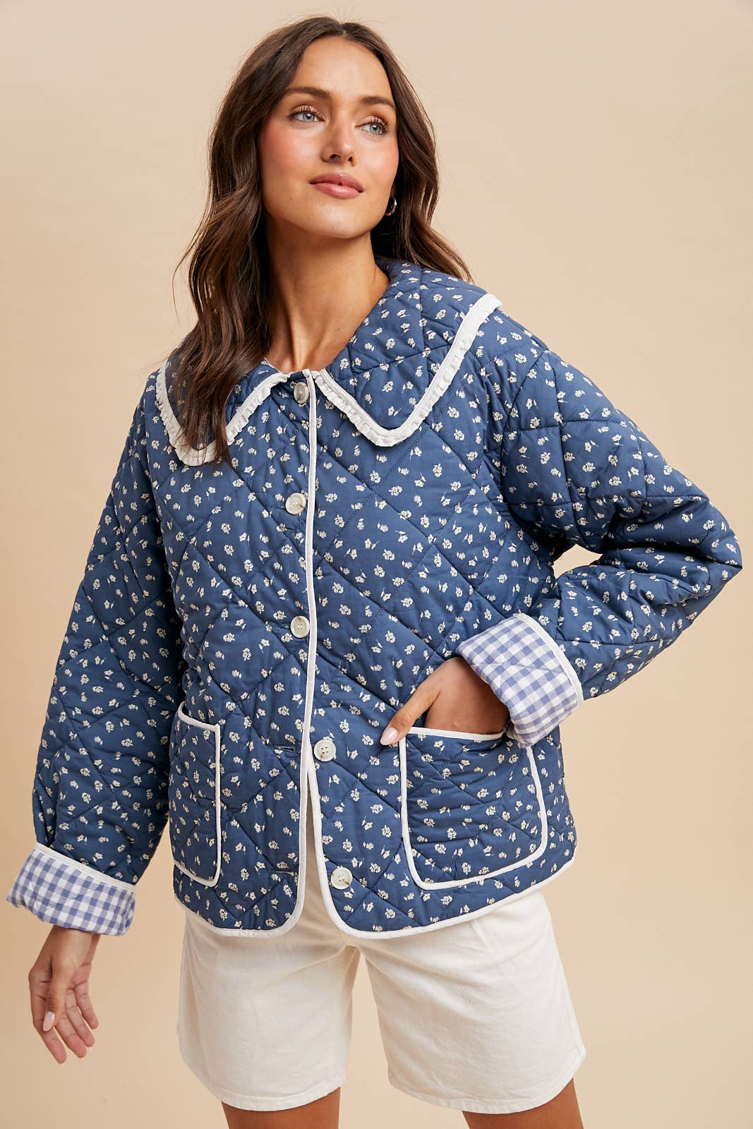 Indigo Quilted Doll Collar Puffer Jacket