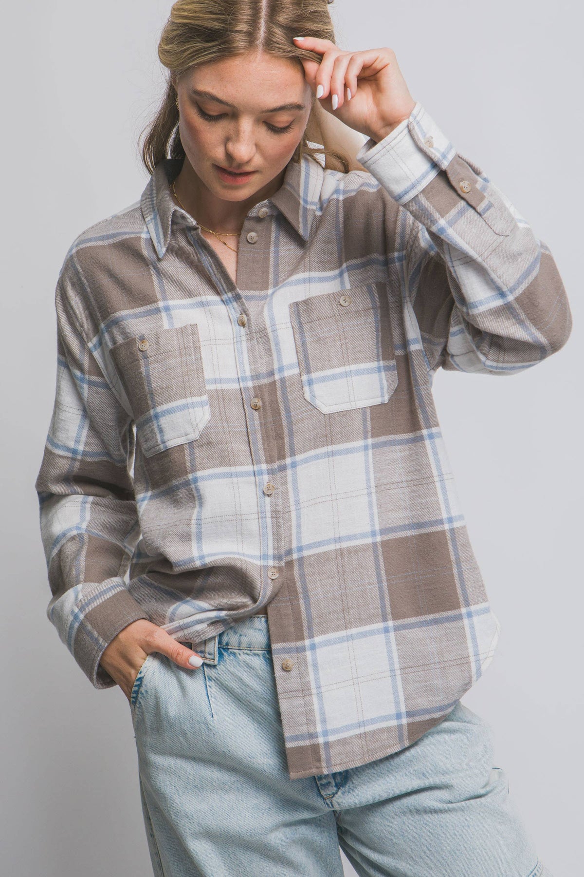 Truffle Plaid Flannel Button-Down Shirt