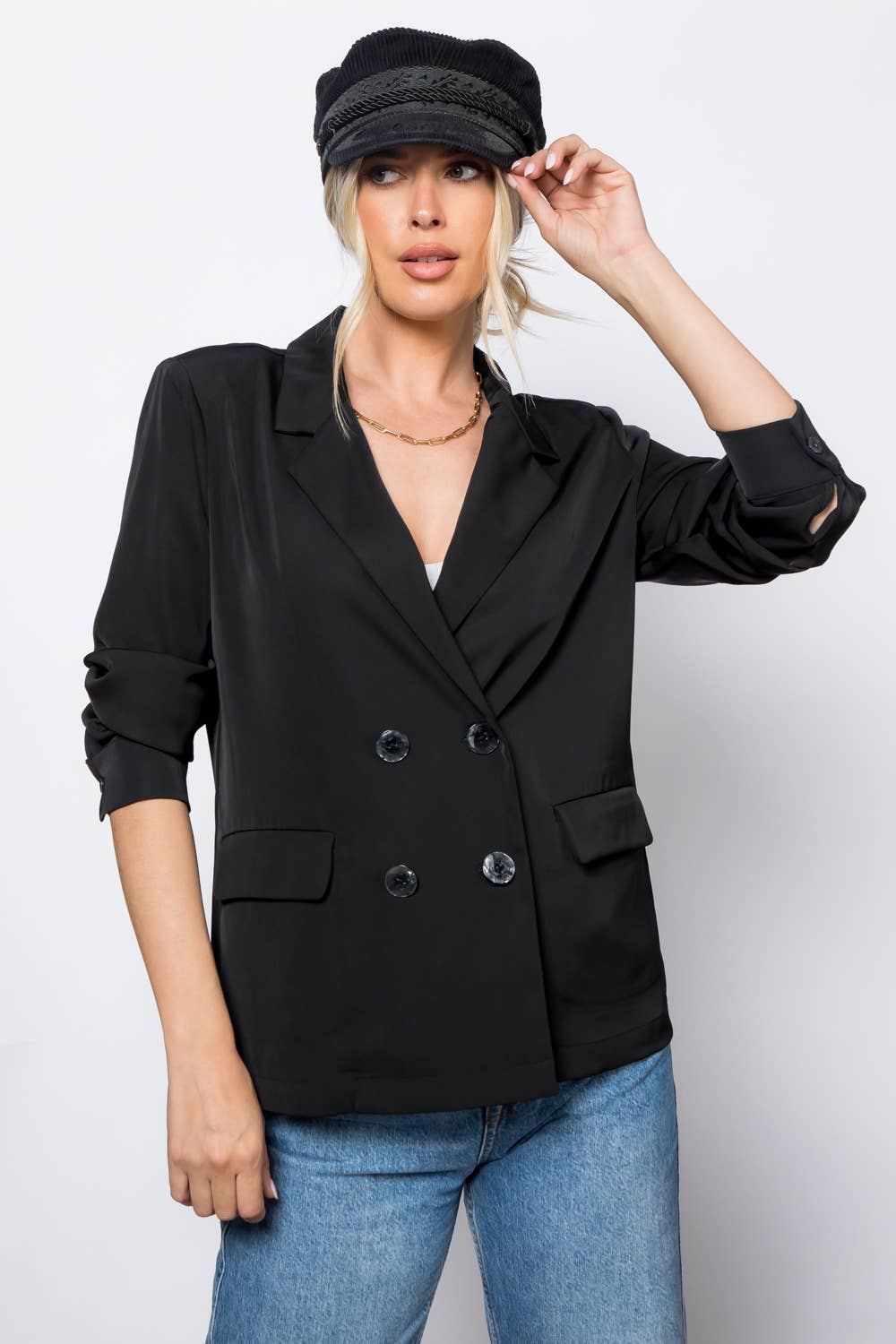 Double Breasted Button Front Blazer