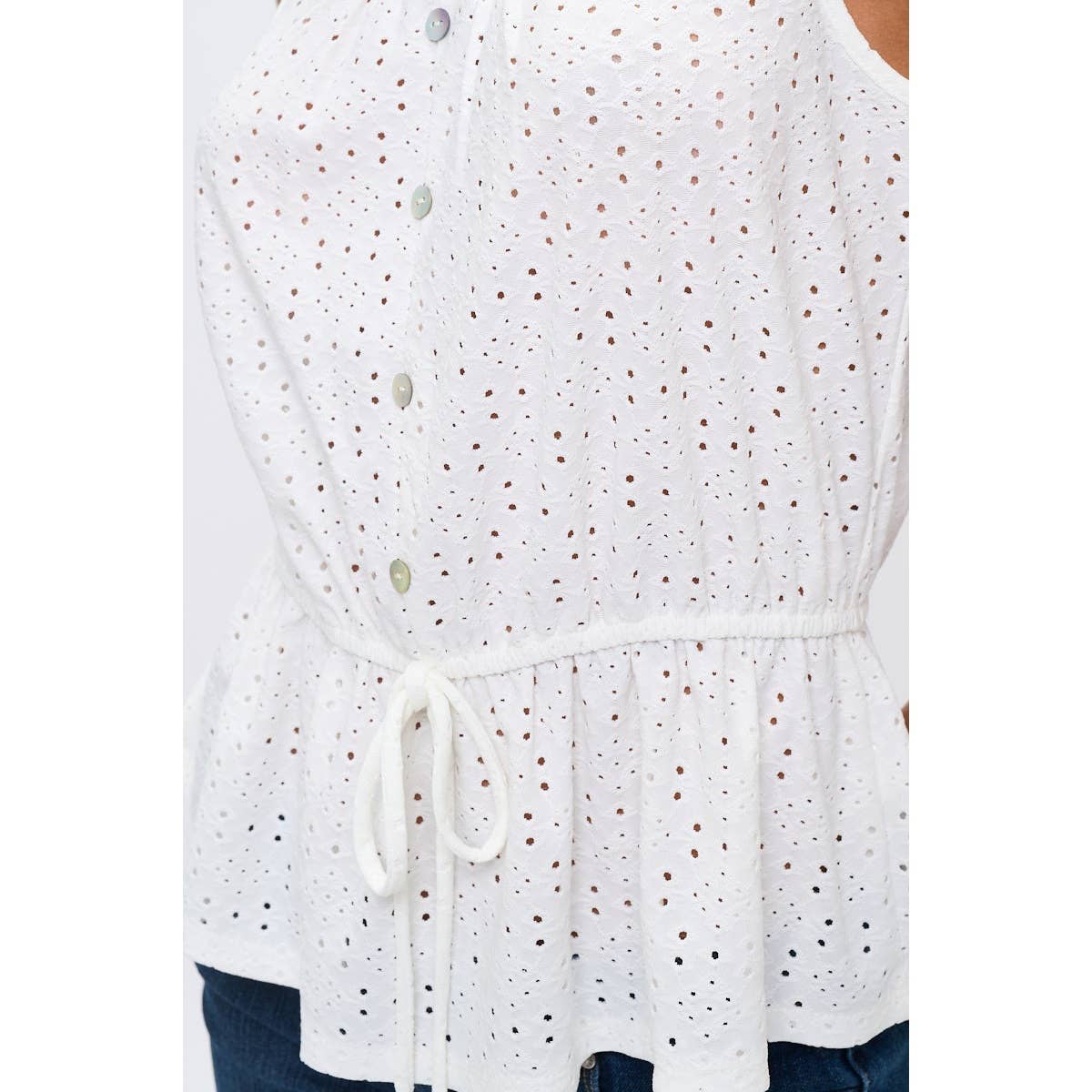 Sale - Eyelet Tunnel Waist Peplum Tank Top