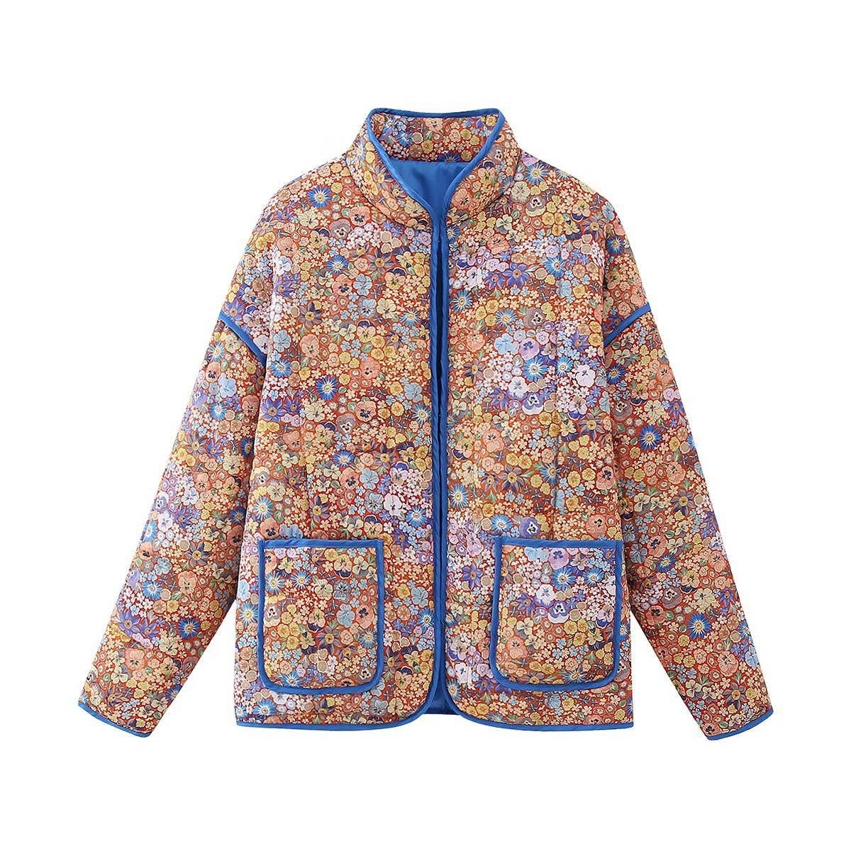 Orange Floral Quilted Jacket
