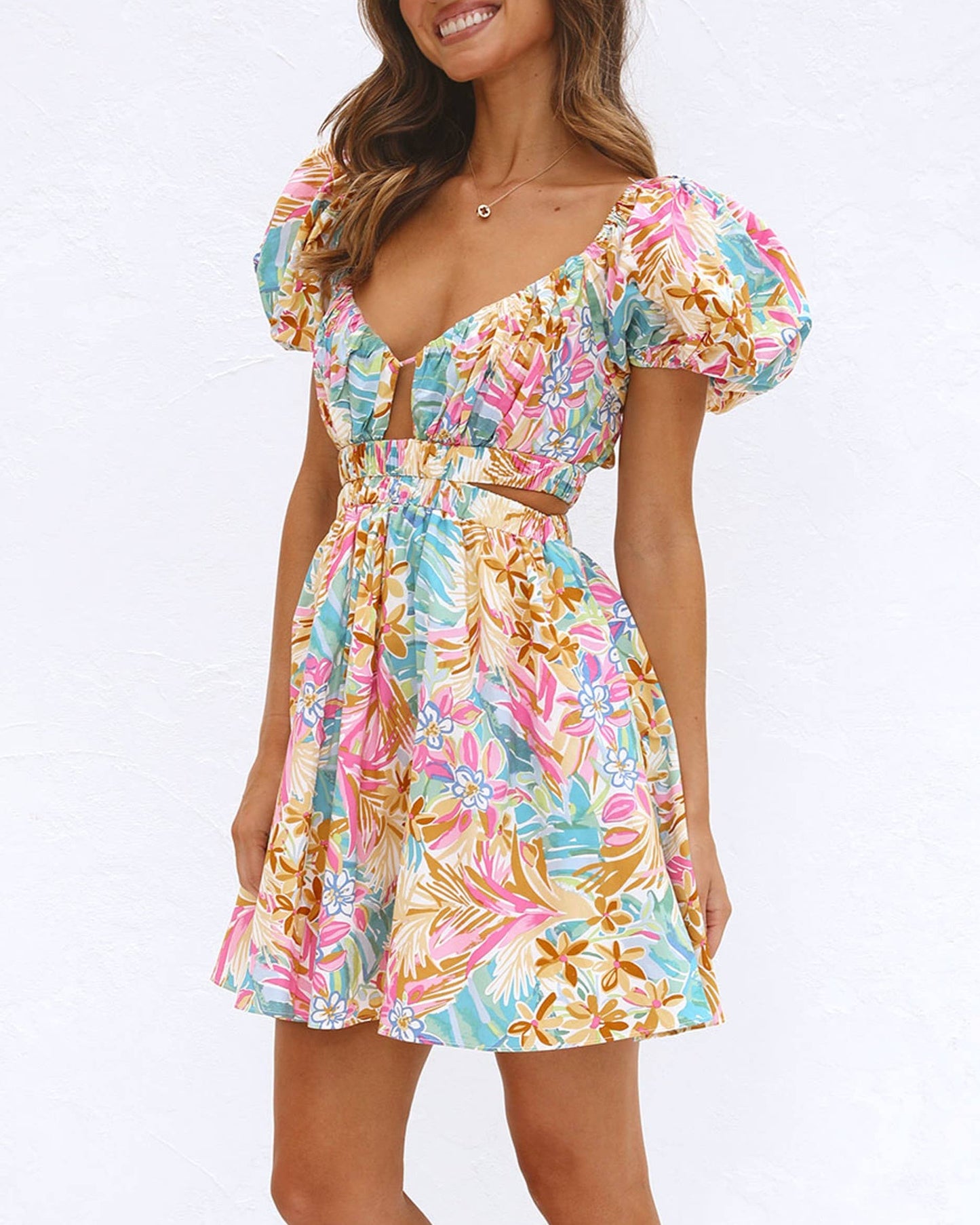 Sale - Floral Sexy Deep V-Neck Tie Backless Dress