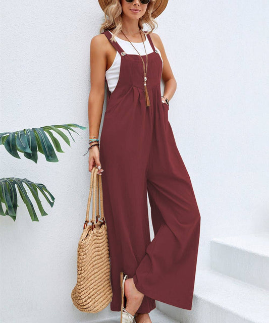 Solid Wine Overall Jumpsuit