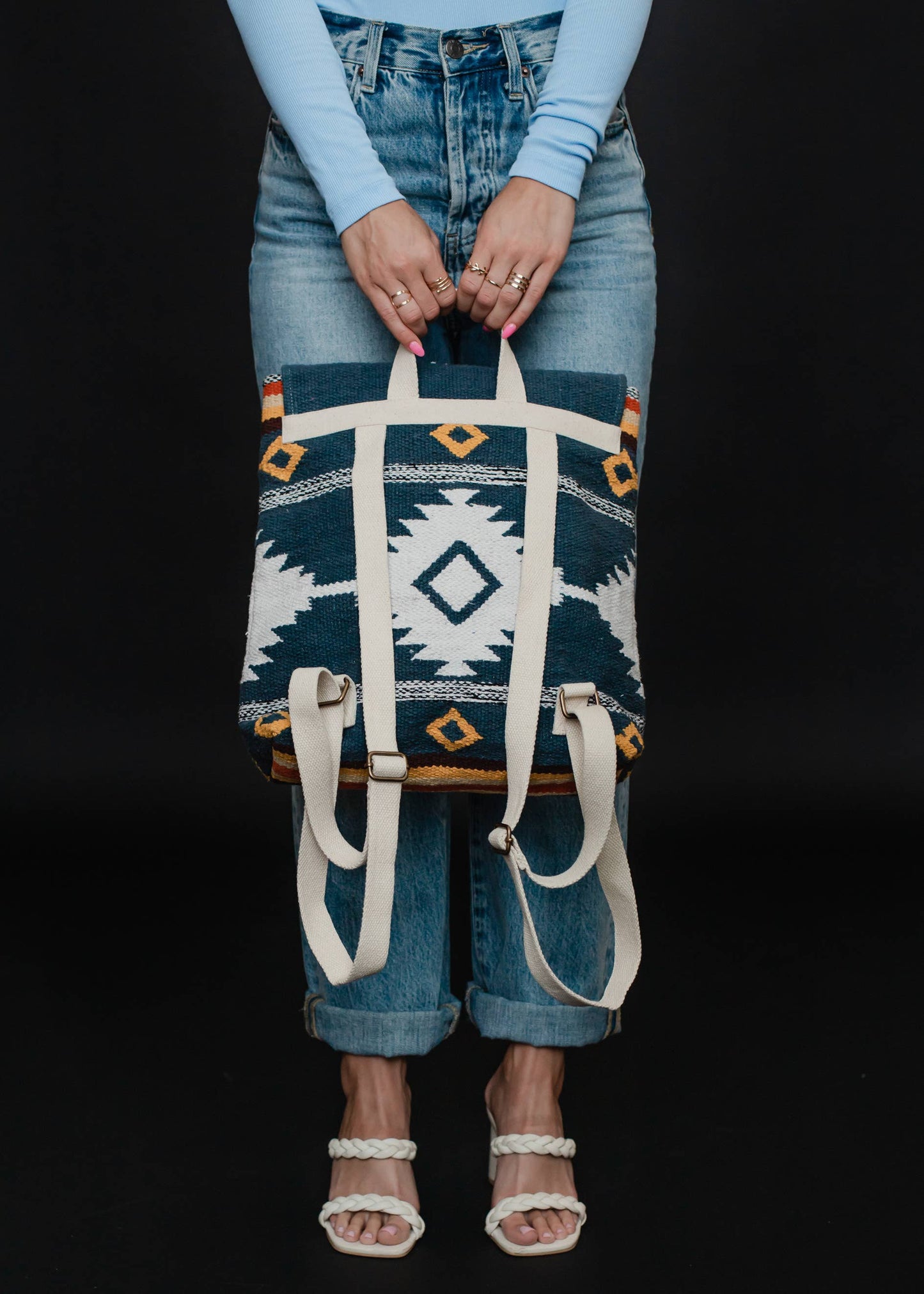 Navy, White & Yellow Aztec Backpack