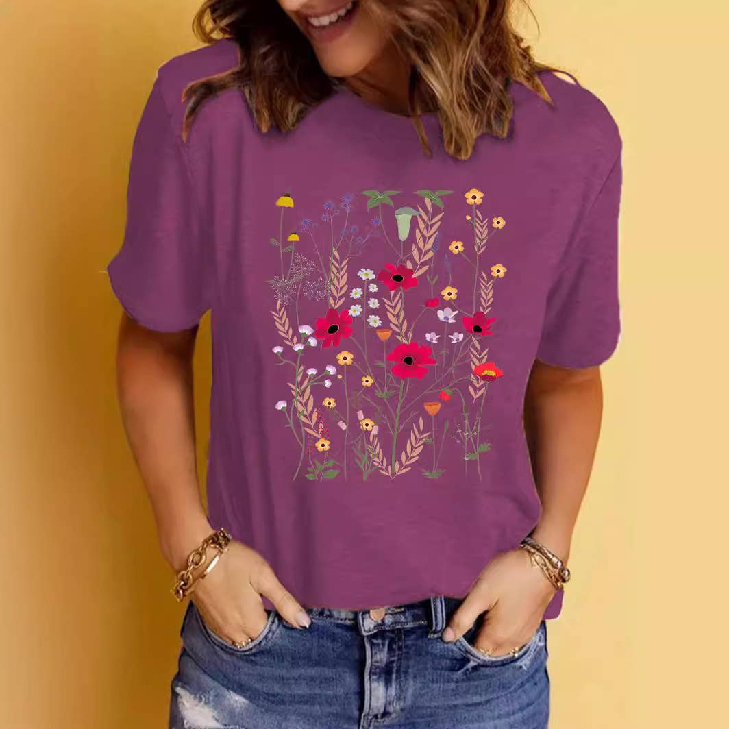 $10 Rack - Spring Floral Wildflowers Graphic Print Basic T-shirt Tee