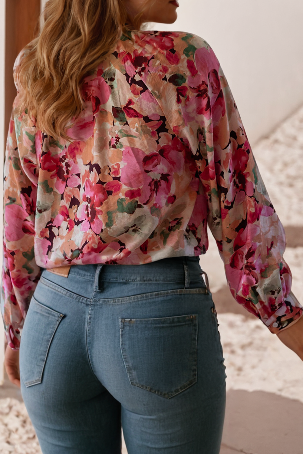 $10 Rack - Floral Print Ruffled Stitch Buttoned Loose Fit Shirt