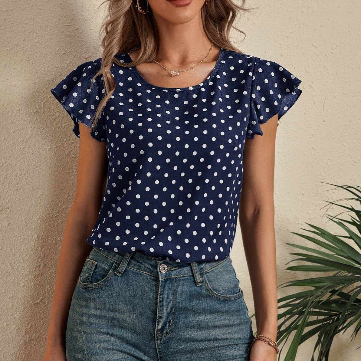 $10 Rack - Polka Dot Short-Sleeved Blouse